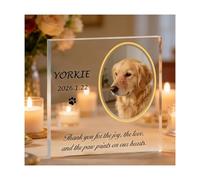 TSD Personalized Pet Memorial Acrylic Crystal Clear Block, 3D Effect Photo Plaque with Custom Name & Date, Square Acrylic Keepsake for Dog & Cat Remembrance