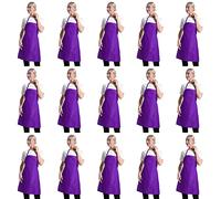 TSD STORY Purple Color Plain Bib Aprons Bulk for Women Men Adult-Unisex Aprons with 2 Front Pockets,Size24 X28 Kitchen Cooking Server Painting Aprons(Purple-15PCS)