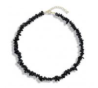 TSdiyART Raw Turquoise Necklace, Handmade Bohemian Crystal Beaded Necklace for Women, Natural Gemstone Chip Choker Necklace (Hematite)