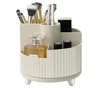 TSDRBWO 360°Rotating Makeup Brush Holder Organiser, Milky White Cosmetic Organisers with 5 Compartments, Multifunctional Skincare Storage Perfume Jewellery Box for Dresser Bathroom Bedroom