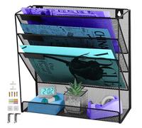 TSDRBWO 4 Tier Hanging Wall Magazine File Holder, Wall Mounted File Organiser, Mental Mesh Magazine Rack Hanging, A4 Office Wall Organisers, Wall File Organizer Stationary Organiser for Office Home