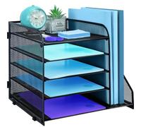 TSDRBWO 5 Tier Desk Organiser with File Holder, Pull-out Mesh File Organizer for Letter Tray Mesh Desk Organiser Tray Paper Storage Rack for A4 Office Supplie, Black