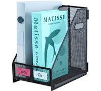 TSDRBWO Desk Organizers Metal Magazine File Holder Racks with 2 Vertical Compartments Desktop Folder Storage Binder Organizer Document Organization for Home Office & Classroom