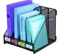 TSDRBWO Desk Organizers Metal Magazine File Holder Racks with 4 Vertical Compartments Desktop Folder Storage Binder Organizer Document Organization for Home Office & Classroom