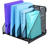 TSDRBWO Desk Organizers Metal Magazine File Holder Racks with 5 Vertical Compartments Desktop Folder Storage Binder Organizer Document Organization for Home Office & Classroom