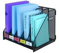 TSDRBWO Desk Organizers Metal Magazine File Holder Racks with 5 Vertical Compartments Desktop Folder Storage Binder Organizer Document Organization for Home Office & Classroom