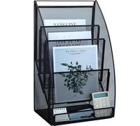 TSDRBWO Desktop File Organizer,Mesh Metal Magazine File Holder,4 Vertical Compartments Document Holder Office Folder Storage Rack for Desk Tidy,Paper Organiser Filing Rack,Black
