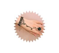 TseanYi Gothic Black Lace Slave Finger Ring and Bracelet - Crystal Taseel Chain Lolita Cosplay Jewelry for Women and Girls (Green), L, Zinc, no gemstone