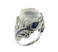 TSECIMGS Retro Geometric Infinite Elements Peacock Tail Wrap Ring with White Cat’s Eye and Blue Zircon Stone Personalized Jewelry for Men and Women(10)