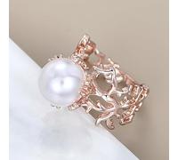 TSECIMGS Rose Gold Vintage European Court-Style Hollow Ring, Floral Branch Coral with Faux Pearl Statement Index Finger Ring for Women(8)