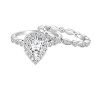 TSECIMGS Vintage Full Pavé Pair Ring with Teardrop Pear-Shaped Cubic Zirconia Wedding Set, Classic Minimalist Stackable Rings Engagement Promise Bands for Women(6)