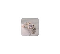 TSECIMGS Vintage Rose Princess Four-Prong Purple Square CZ Ring, Heart-Shaped Rose Gold Two-Tone Cubic Zirconia Crossover Promise Engagement Wedding Band Ring for Women, 6 UK