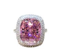 TSECIMGS Women's Square Pink Solitaire Crystal Stone Ring, Elegant Full Shiny Cubic Zirconia Engagement Wedding Promise Anniversary Statement Band Ring(7)