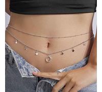TseenYi Beach Bikini Belly Chain Moon Star Layered Waist Chain Silver Belly Chain Small Beads Body Chain Summer Sexy Body Chain Jewelry for Women and Girls Gifts