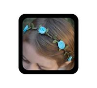 TseenYi Blue Flower Wreath Headband Bohemia Crown Garland Hair Headdress Ribbon Floral Handbands Headpiece Adjustable Elastic Headdress Wedding Bridal Hair Accessories for Women