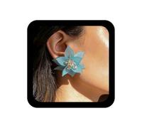 TseenYi Blue Oversized Flower Earrings Resin Crystal Flower Stud Earrings Large Blue Floral Earring Lily Petal Statement Earring Jewelry for Women