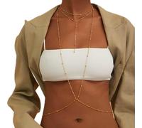 TseenYi Boho Beads Body Chain Gold Chest Body Chain Small Bead Sexy Bra Body Necklace Summer Belly Waist Chain Bikini Wire Harness Body Jewelry for Women and Girls