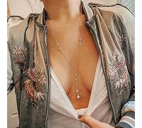 TseenYi Boho Crystal Body Chain Gold Chest Chain Cz Necklace Tassel Layered Body Chain Rhinestone Bikini Bra Chain Party Nightclub Bra Chain Beach Body Jewelry for Women and Girls Gifts