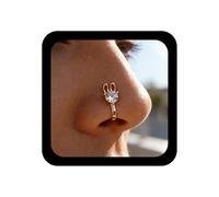 TseenYi Boho Crystal Bunny Rabbit Nose Ring Gold Rabbit Fake Nose Ring CZ Bunny Nose Ring Tiny Rabbit U Shape Nose Rabbit Cartilage Bendable Nose Stud Jewelry Women and Girls