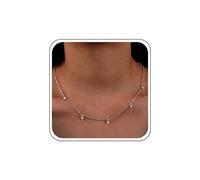TseenYi Boho Crystal Choker Necklace Silver Rhinestone Station Chain Necklace Tiny Round Crystal Chain Fringe Necklace CZ Chain Short Necklace Jewelry for Women and Girls