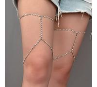 TseenYi Boho Crystal Leg Chains Rhinestone Layered Thigh Chains Summer Beach Fashion Jewellery for Women and Girls（Silver 1 Pcs)
