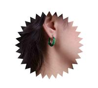 TseenYi Boho Enamel Geometric Hoop Earrings Hammered Green Enamel Hoop Earrings Chunky Circle Huggie Earrings Thick Hollow Twist Hoop Earrings Jewelry for Women and Girls