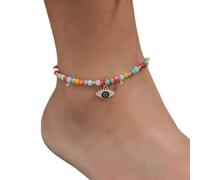 TseenYi Boho Evil Eye Anklet Bracelet Colorful Crystal Beaded Anklet Chain Silver Evil Eye Dangle Seed Beads Ankle Bracelet Summer Beach Foot Jewelry for Women and Girls Gifts