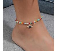 TseenYi Boho Evil Eye Anklet Bracelet Colorful Crystal Beaded Anklet Chain Silver Evil Eye Dangle Seed Beads Ankle Bracelet Summer Beach Foot Jewelry for Women and Girls Gifts