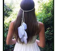 TseenYi Boho Feather Feather Headband Gypsy Hair Band White Feather Tassel Headband Long Feather Fringe Headwear Hairband Jewelry for Women and Girls Stage Performance Headdress