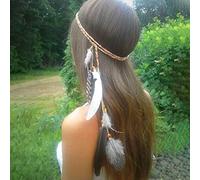 TseenYi Boho Feather Headdress Gypsy Feather Headband Hair band Beaded Feather Tassel Headband Jewelry for Women and Girls Stage Performance(Brown)