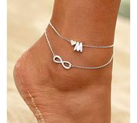 TseenYi Boho Infinity Anklet Chain Silver Layered Love Heart Ankle Bracelet Letter M Foot Chain Beach Jewelry for Women and Girls