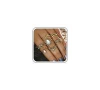TseenYi Boho Knuckle Rings Gold Yoga Lotus Rings Set Stacking Retro Moonstone Joint Rings Vintage Midi Rings Fashion Hand Accessories Jewelry for Women and Girls