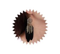TseenYi Boho Long Feather Tassel Earrings Black Feather Drop Earrings Gold Circle Filigree Dangle Earrings Vintage Feather Fringe Earrings Gypsy Tribe Earrings Jewelry for Women and Girls