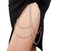 TseenYi Boho Rhinestone Leg Thigh Chain Layered Crystal Thigh High Chain Rhinestone Tassel Leg Chain Bikini Nightclub Cz Tennis Chain Body Chain Summer Beach Thigh Jewelry for Women and Girls(Gold)
