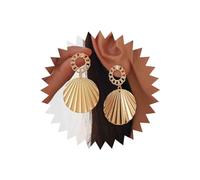 TseenYi Boho Shell Earrings Gold Sea Shell Dangle Earrings Vintage Cowrie Seashell Earrings Circle Lock Chain Stud Earrings Exaggerate Rock Earrings Jewelry for Women and Girls Gifts