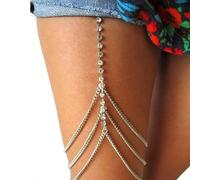TseenYi Boho Thigh Leg Chain Layered Chain Thigh Chain Silver Crystal Leg Chain Sexy Nightclub Cz Body Chain Beach Bikini Crystal Leg Jewelry for Women and Girls