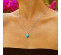 TseenYi Boho Turquoise Pendant Necklace Silver Tiny Heart Love Chain Necklaces Turquoise Long Drop Necklace Chain Jewelry for Women and Girls (Silver)