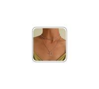 TseenYi Bow Choker Necklace Silver Layered Necklace Multilayer Paperclip Chain Necklace Bowknot Pendant Necklace Layering Bow tie Necklace Jewelry for Women and Girls