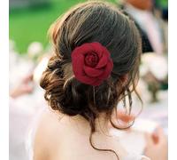 TseenYi Camellia Flower Hairclip Headpiece Fabric Red Flower Hair Clip Rose Floral Clip Boho Flower Rose Hairpin Brooch Bridal Wedding Headpiece Head Clip Two Way Jewelry for Women