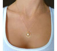 TseenYi Circle Pearl Necklace Chain Tiny Pearl Pendant Necklace Karma Eternity Chain Necklaces Jewelry for women and Girls (Gold)