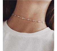 TseenYi Cross Choker Necklace Short Silver Cross Sidesways Necklace Chain Religion Necklaces Jewelry for Women and Girls (Silver)