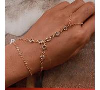 TseenYi Crystal Slave Finger Ring Bracelet Boho Layered Finger Ring Bracelet Fashion Slave Bracelet Chain Beach Wedding Jewelry for Women and Girls（Gold 1 Pcs)