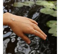 TseenYi Crystal Slave Finger Ring Bracelet Boho Rhinestone Slave Bracelet Pop Celebrity Chain Chain Beach Wedding Jewelry for Women and Girls(Silver 1 Pcs)