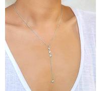 TseenYi Cubic Zirconia Lariat Necklace Cz Drop Lariat Necklace Chain Boho Crystal Long Dangling Y Necklace Long Y Drop Chain Necklace Jewelry for Women and Girls(Silver)