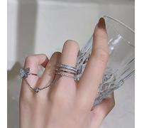 TseenYi Cz Butterfly Open Finger Ring Silver Crystal Wrap Finger Ring Sparking Rhinestone Chain Rings Chain Tassel Cz Finger Ring Open Adjustable Finger Rings for Women and Girls Gifts