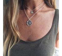 TseenYi Elephant Pendant Necklace Boho Elephant Sun Necklace Silver Layering Sunflower Necklace Chain Vintage Sun Moon Face Pendant Neck Jewelry for Women and