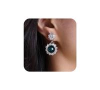 TseenYi Emerald Crystal Drop Earrings Emerald Halo Drop Earrings CZ Drop Halo Earrings Green Emerald Dangle Earrings Rhinestone Flower Dangle Earrings Jewelry for Women and Girls