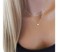 TseenYi Fashion Multilayer Necklace Love Heart Pendant Bead Choker Layered Necklace Jewelry for Women and Girls (Gold)