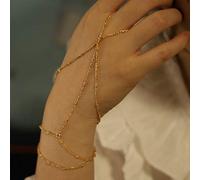 TseenYi Finger Ring Bracelet Gold Wrist Finger Bracelet Boho Slave Bracelets Hand Chain Alloy Chain Handpiece Jewelry for Women and Girls (Gold)