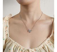 TseenYi Four Leaf Clover Necklace Silver Crystals Mini Initial Four Leaf Clover Necklace Clavicle Chain Jewelry for Women and Girls(1 Pcs)